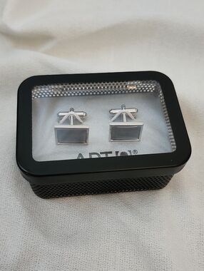 Men's Apt 9 Silvertone and Black Cufflinks Set